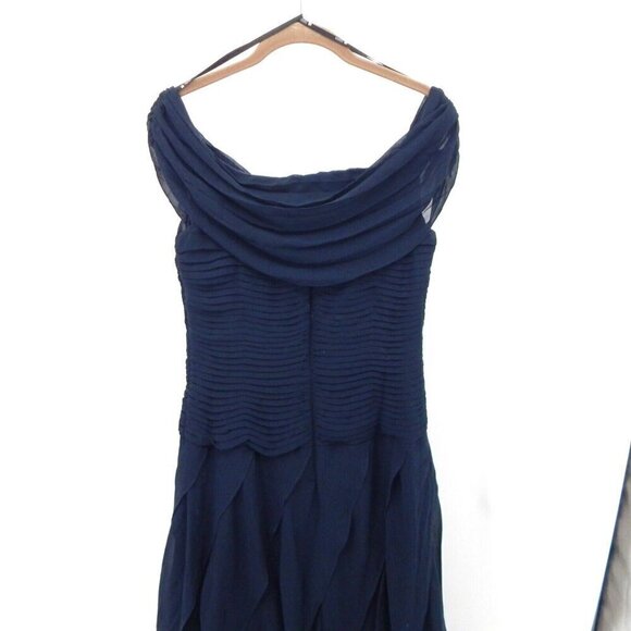 TADASHI SHOJI maxi dress off the shoulder chiffon ruffle formal navy blue 8 - Picture 8 of 12